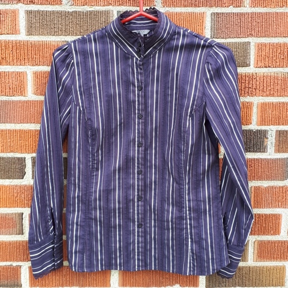 Deep purple striped victorian style blouse - Picture 1 of 3